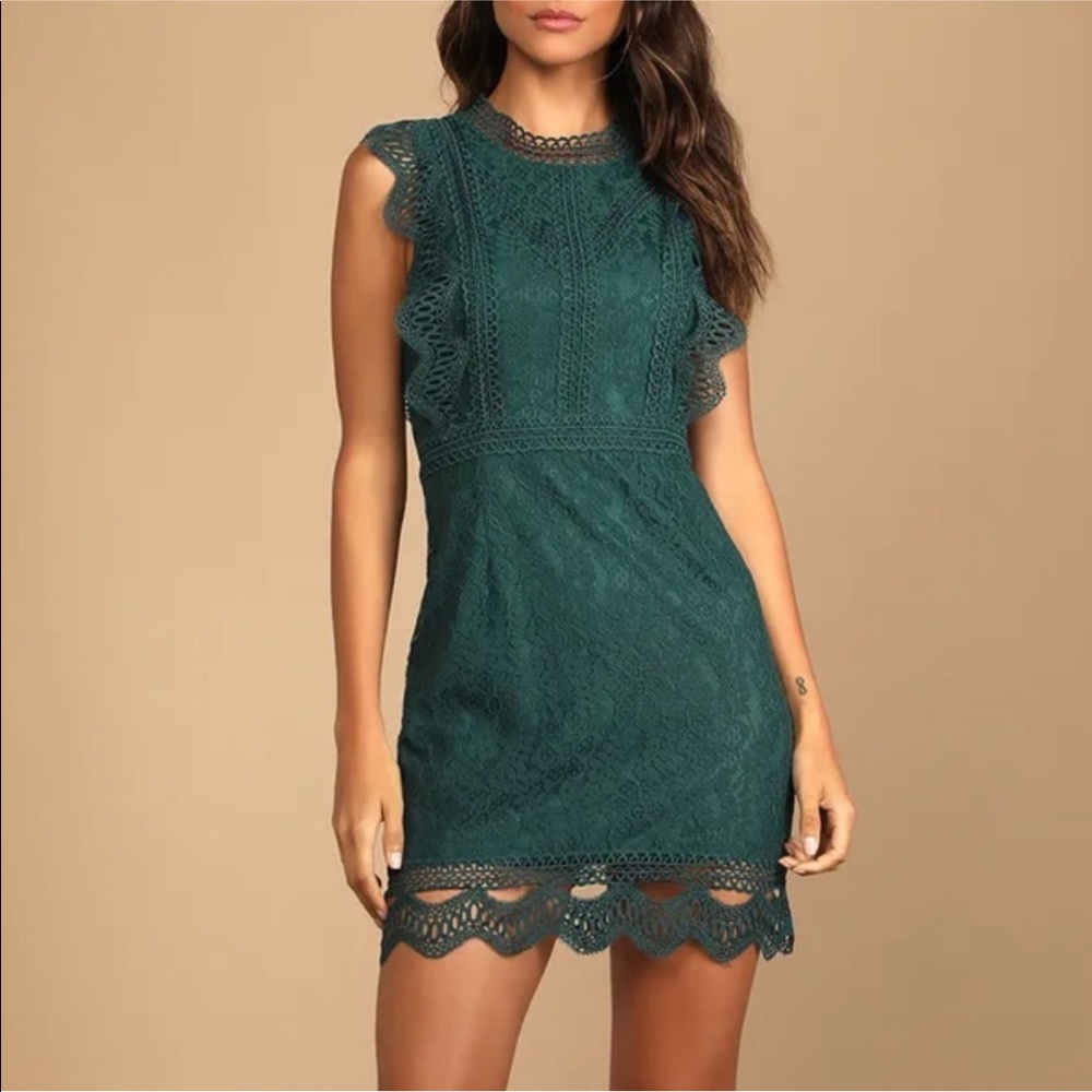 NWT Lulu's My Sweetheart Dark Teal Green Lace Mini Dress Size Medium